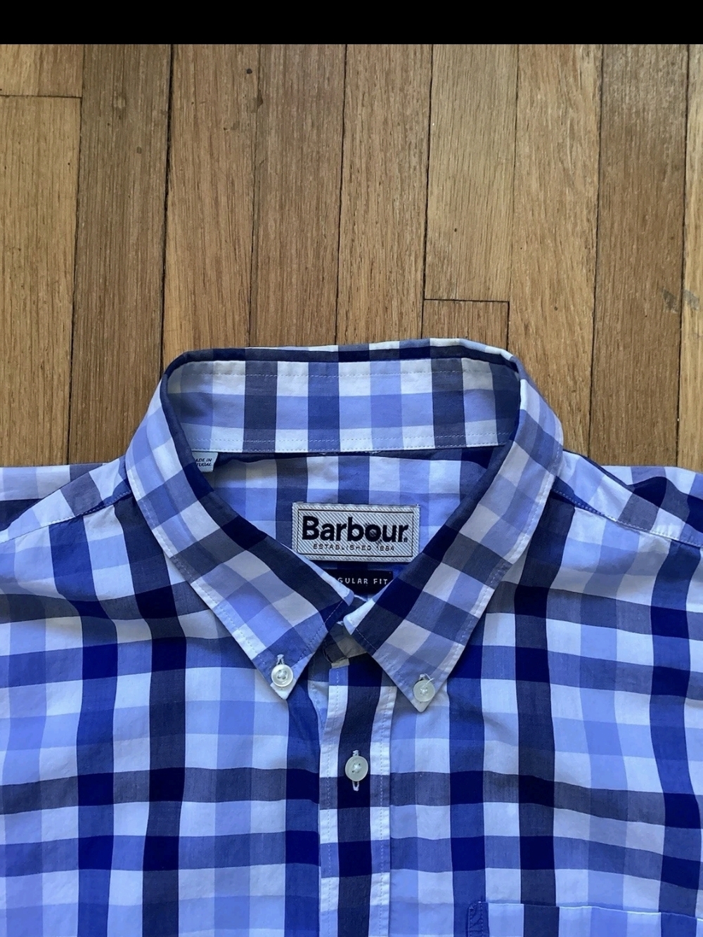 Barbour Men's XL Blue/White Checked Short Sleeve Button Front Shirt,100% Cotton - Picture 2 of 3
